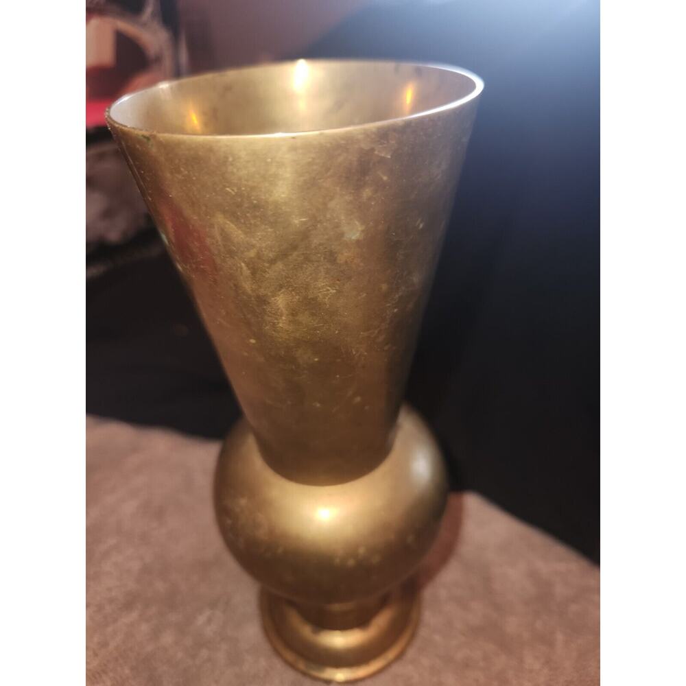 Vintage style Brutalist Brass 8” Vase Made By India Exotics